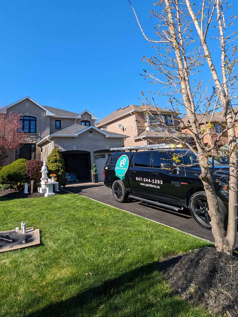 Paint Lions truck in front of House, exterior painting services North York